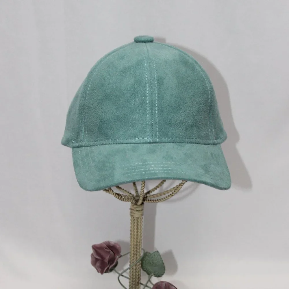 C.C Suede Removable Fur Pom Teal Baseball Cap